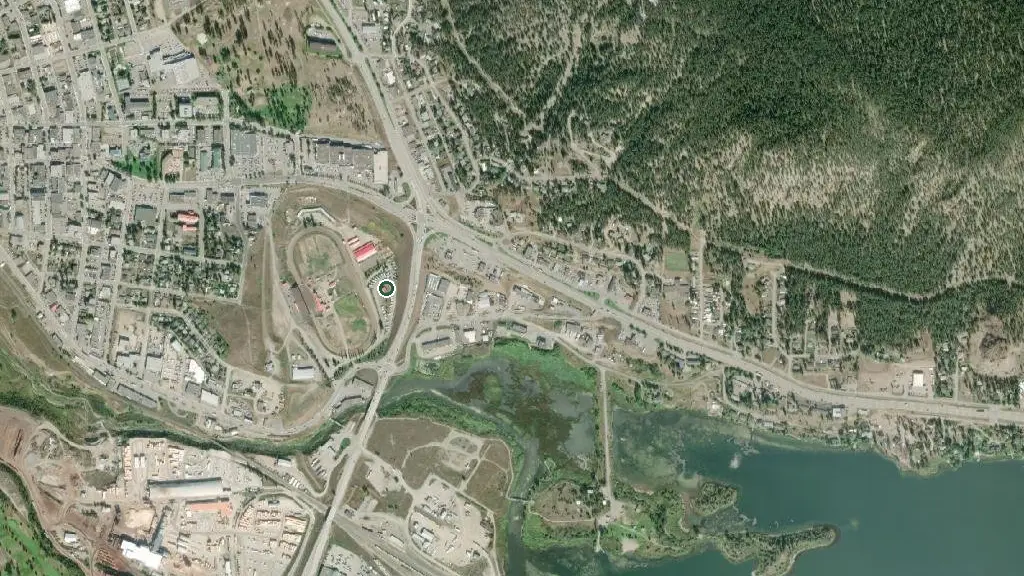 Aerial view of Williams Lake Stampede Campground and surroundings