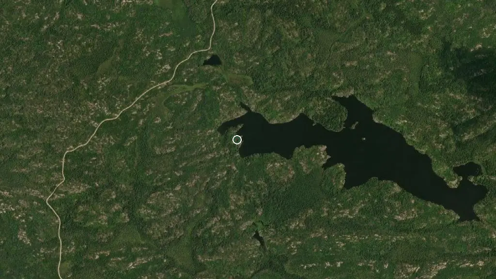 Aerial view of Caribou Lake West Campsite and surroundings