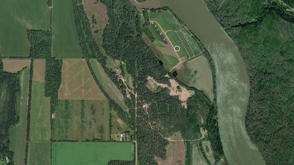 Aerial view of River Meadows RV Park and surroundings