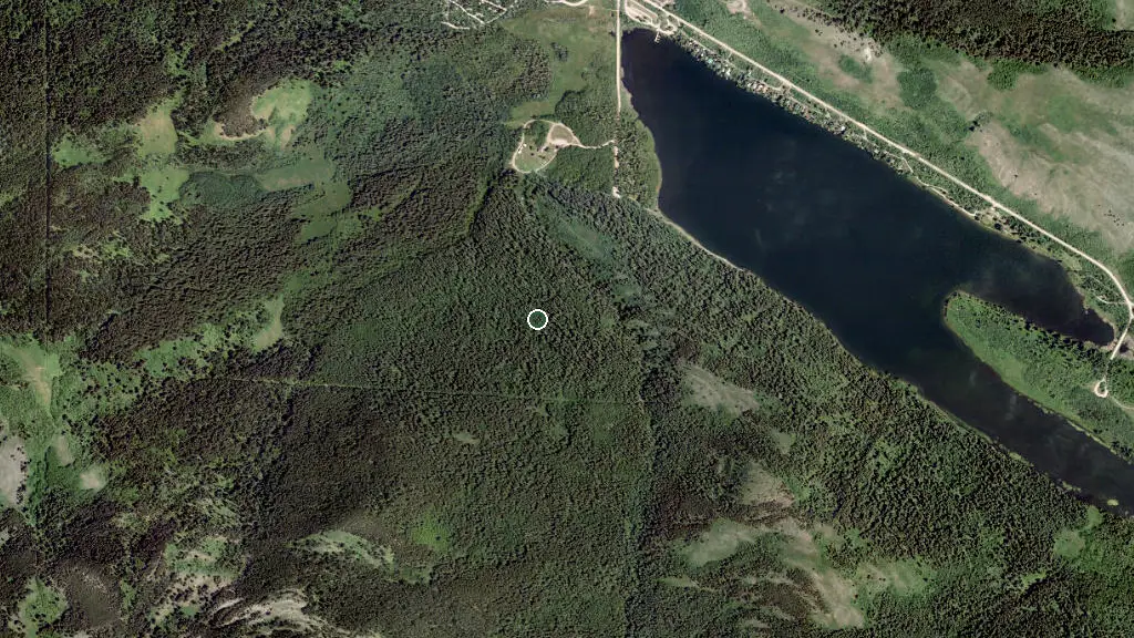 Aerial view of Beauvais Lake Provincial Park and surroundings