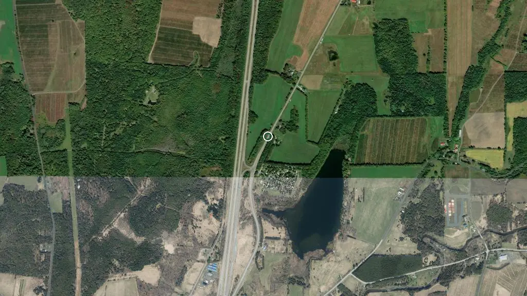 Aerial view of Camping Lac Frontière Border Lake and surroundings