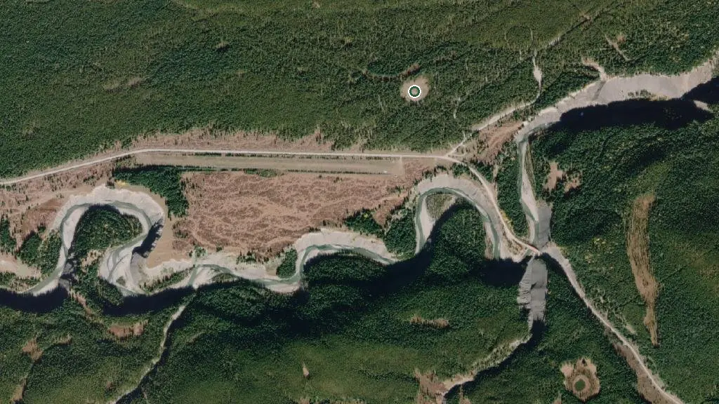 Aerial view of Ram Falls campground and surroundings