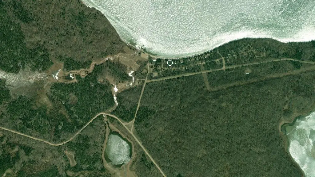 Aerial view of Sandy Beach Campground and surroundings
