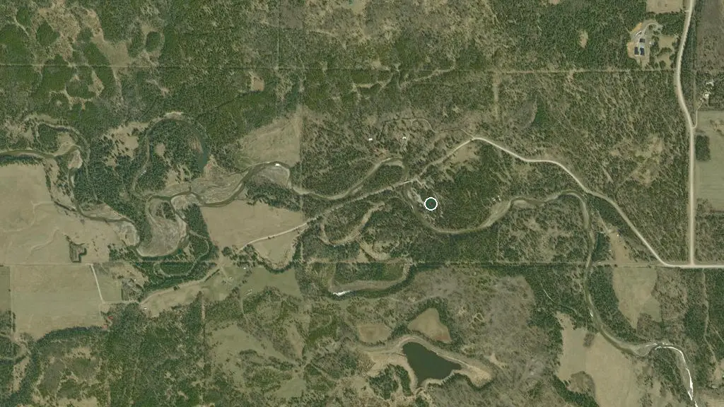 Aerial view of Fallen Timber Provincial Recreation Area and surroundings