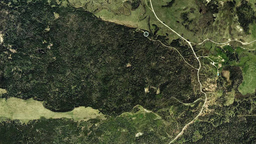 Aerial view of Battle Creek Campground, Cypress Hills Provincial Park and surroundings