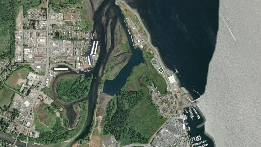 Aerial view of Thunderbird RV Park & Resort and surroundings