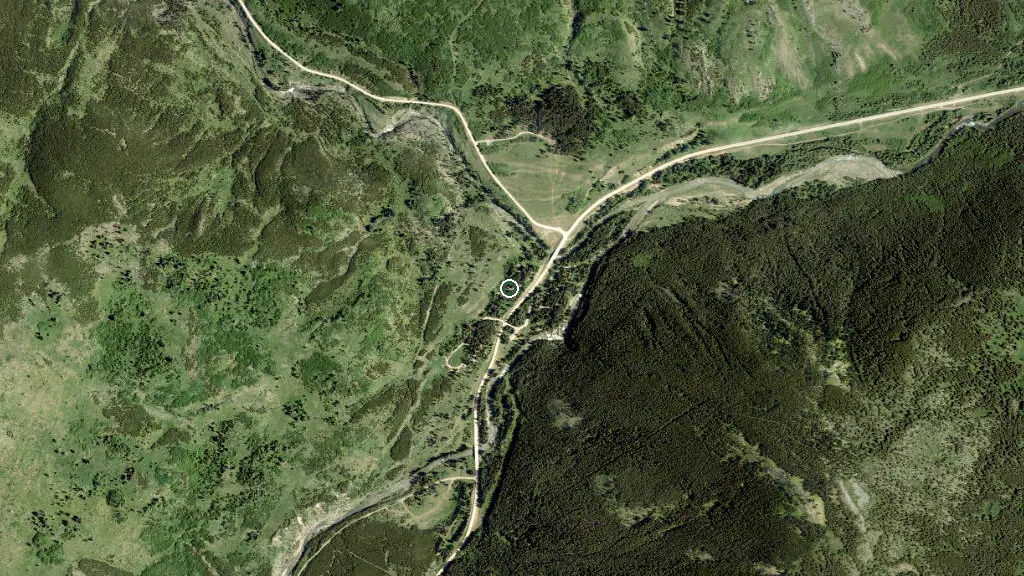 Aerial view of Lynx Creek Campground, Castle  Provincial Park and surroundings