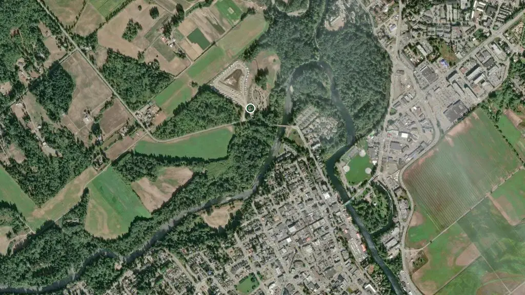 Aerial view of Puntledge RV Campground and surroundings