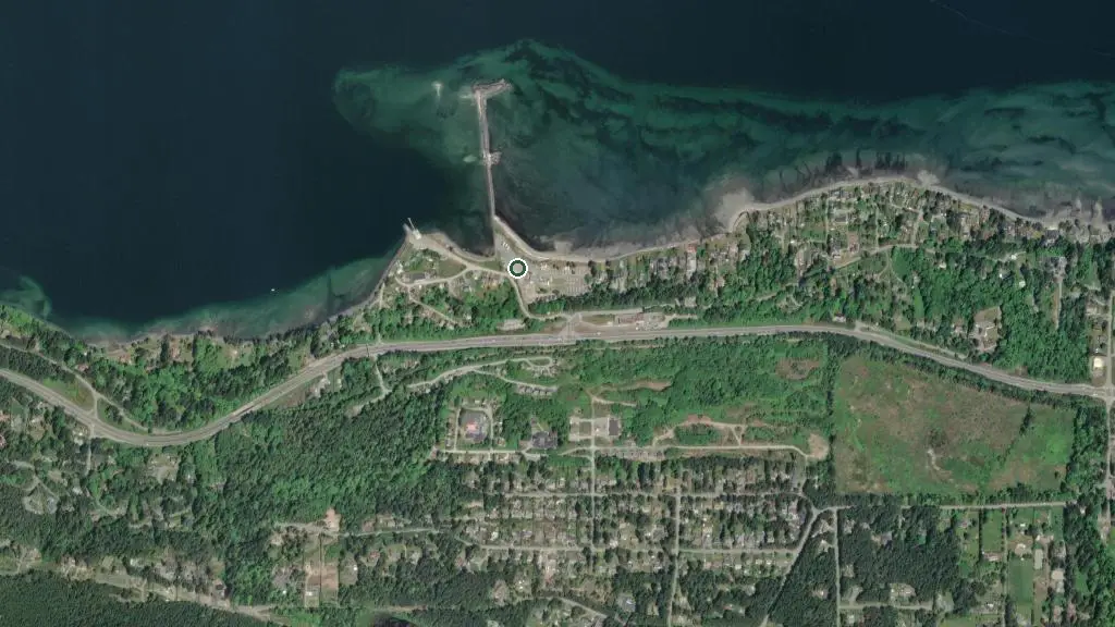 Aerial view of Snaw-Naw-As Campground and surroundings