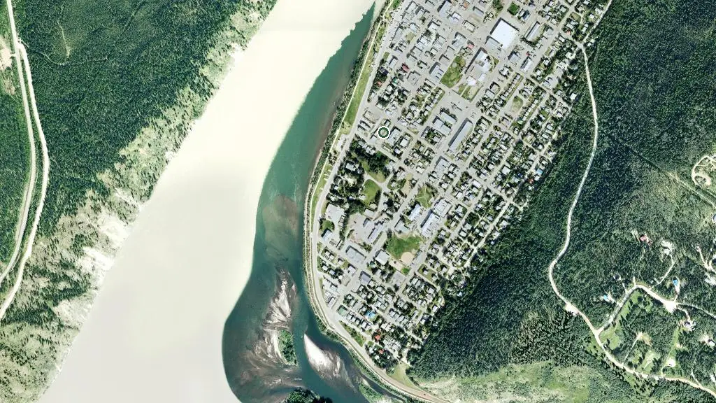 Aerial view of Dawson City River Hostel/Tenting and surroundings