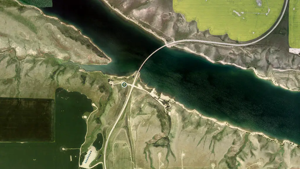Aerial view of Kinsmen Club of Taber Campground and surroundings