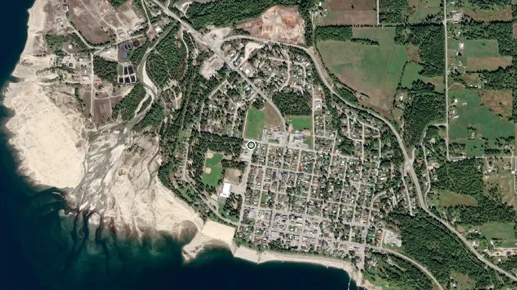 Aerial view of Nakusp Municipal Campground and surroundings