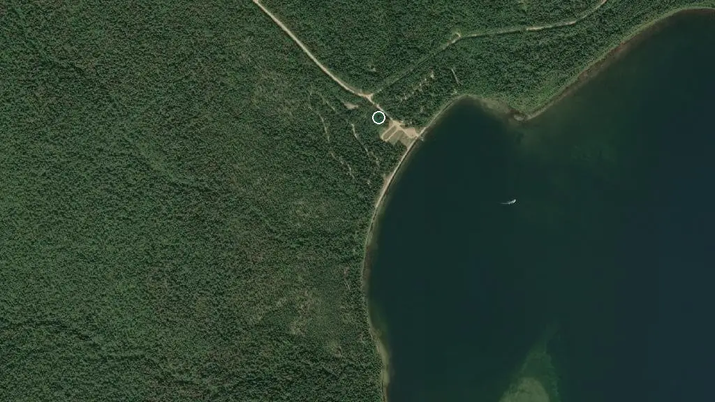 Aerial view of Touchwood Lake Campground, Lakeland Provincial Recreation Area and surroundings