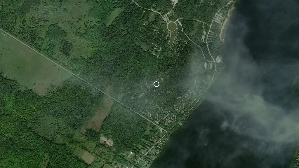 Aerial view of Balsam Lake Park - Maple Campground and surroundings