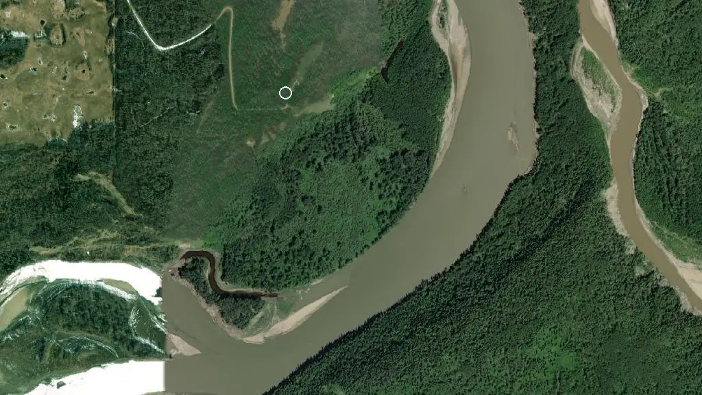 Aerial view of Old Bezanson Townsite and surroundings
