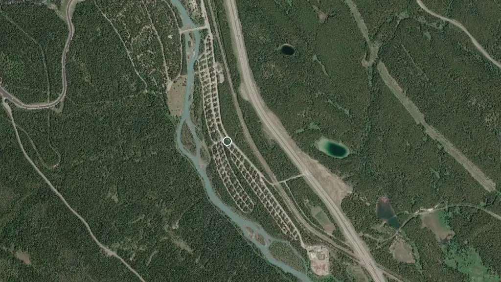 Aerial view of Lake Louise Hardsided Campground and surroundings