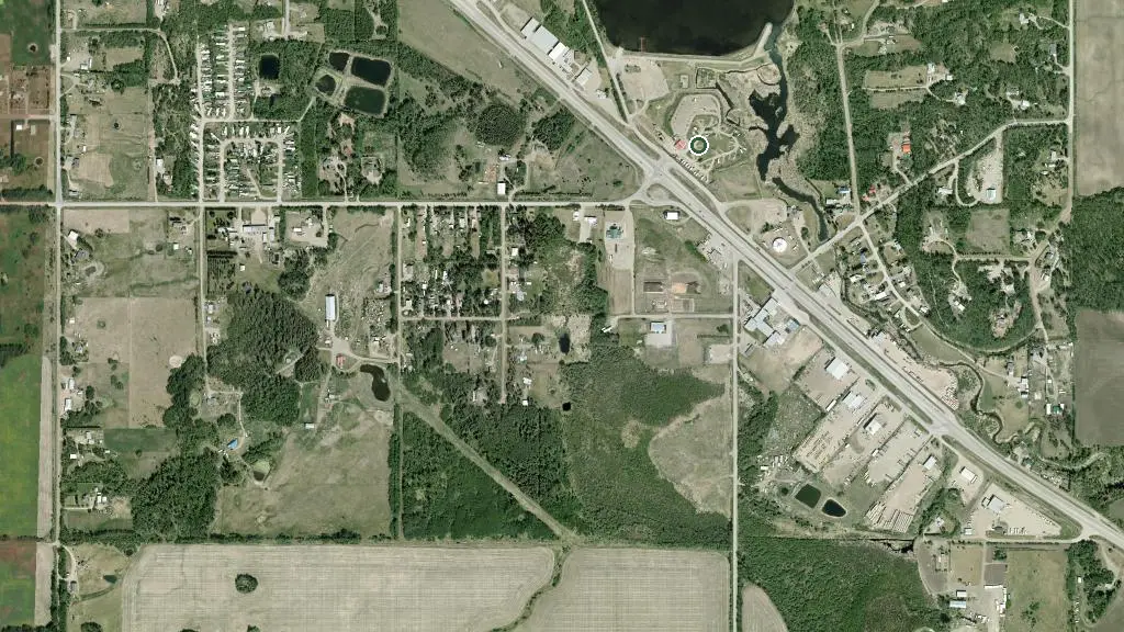 Aerial view of Ross H. Maclean Rotary RV Park and surroundings
