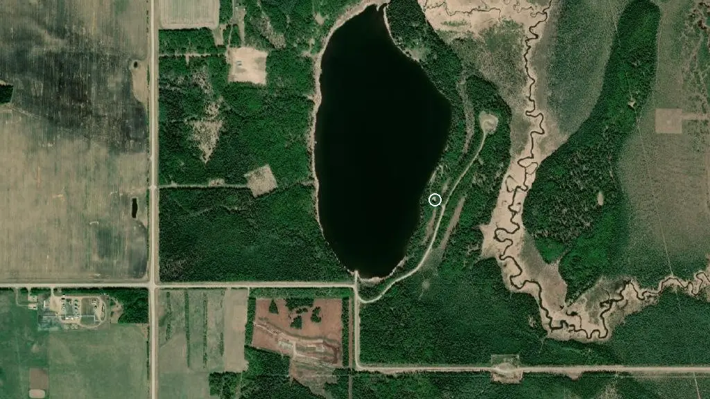 Aerial view of Yellowhead County Beta Lake Campground and surroundings