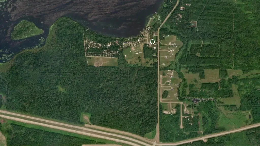 Aerial view of Cosy Cove Camp Ground and surroundings