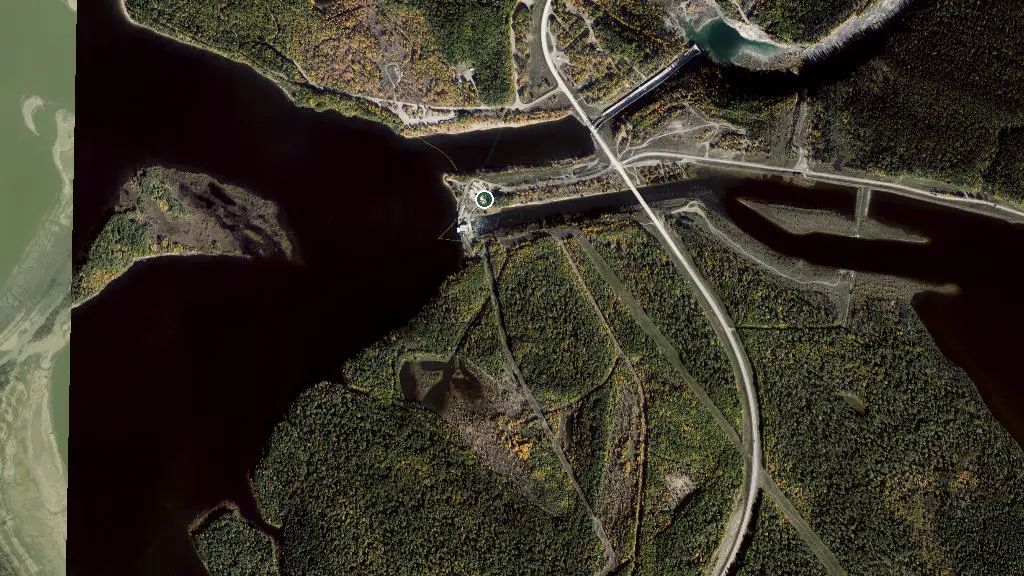 Aerial view of Brazeau Reservoir Provincial Recreation Area and surroundings