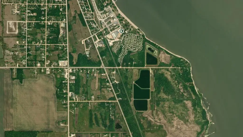 Aerial view of Winnipeg Beach Provincial Park and surroundings