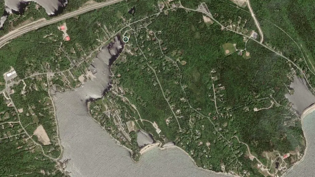 Aerial view of Hubbards Beach Campground and Cottages and surroundings