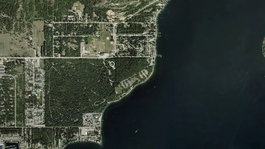 Aerial view of Shuswap Lake Prov Park and surroundings