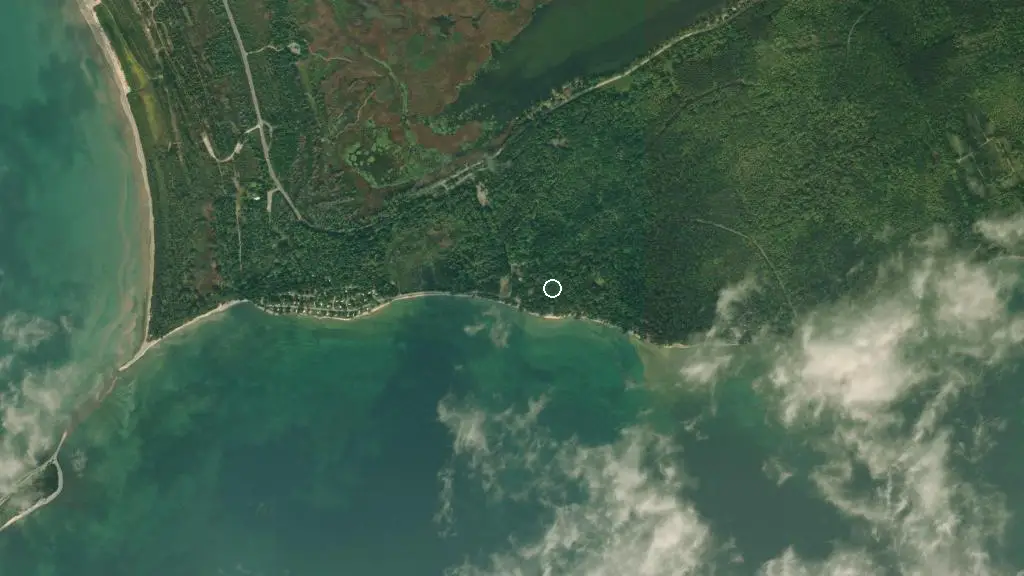 Aerial view of Presqu'ile Provincial Park and surroundings