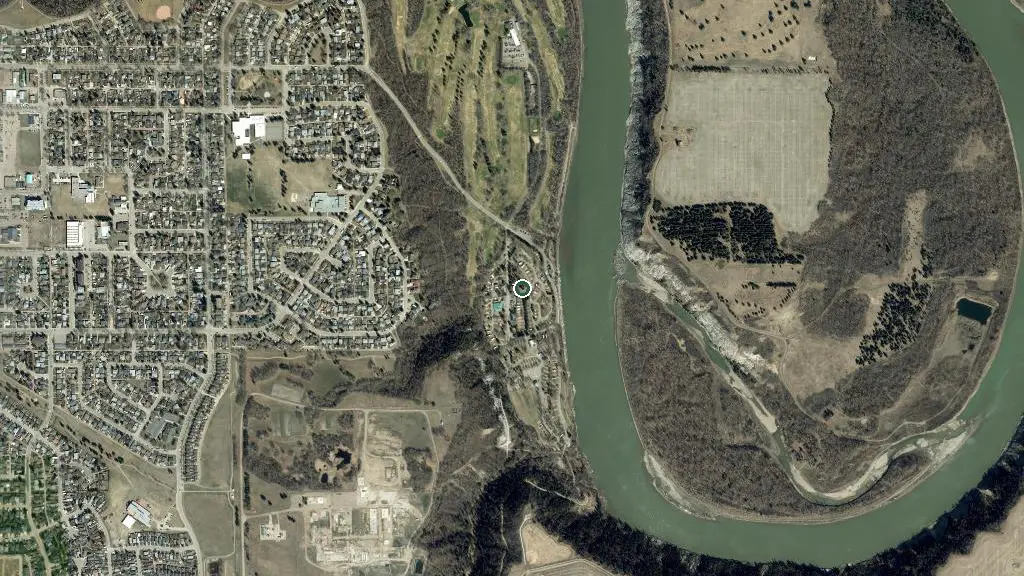 Aerial view of Devon Lions Campground and surroundings