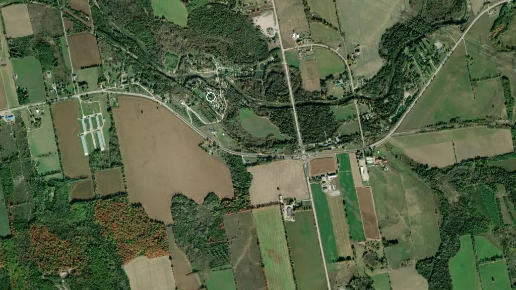 Aerial view of Saugeen Cedars Family Campground and surroundings