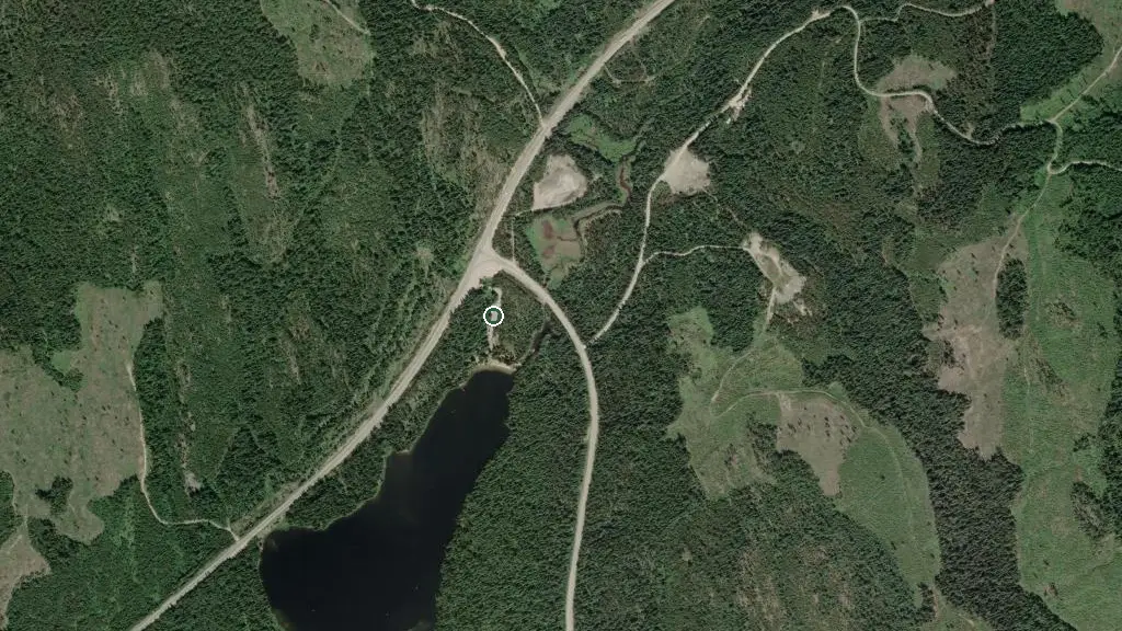 Aerial view of Nancy Greene Provincial Park Campground and surroundings