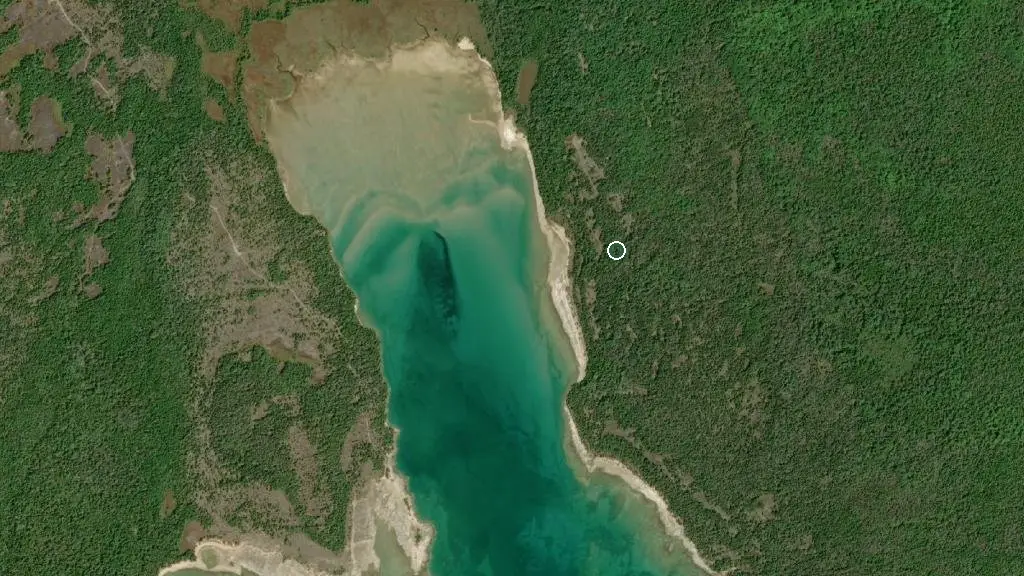 Aerial view of Misery Bay Provincial Park and surroundings
