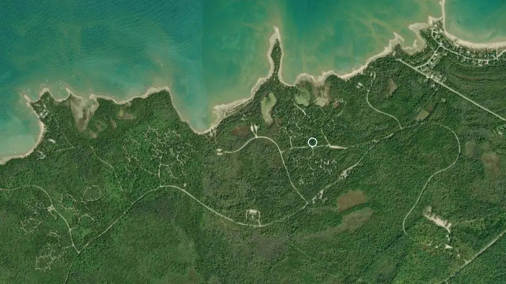 Aerial view of Algonquin Campground, MacGregor Point and surroundings