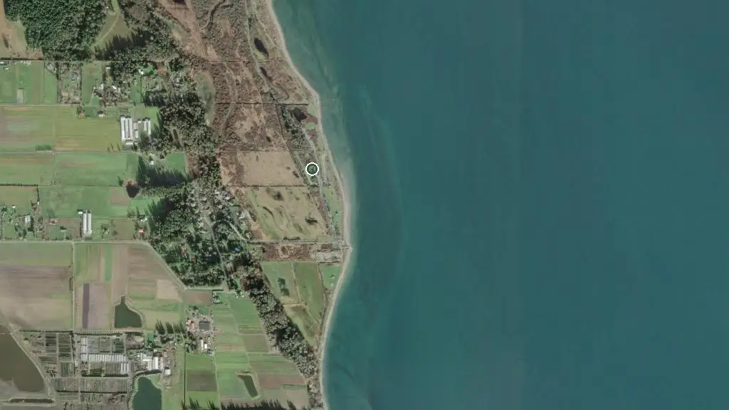 Aerial view of Island View Beach Regional Park Campground (May-Thanksgiving) and surroundings