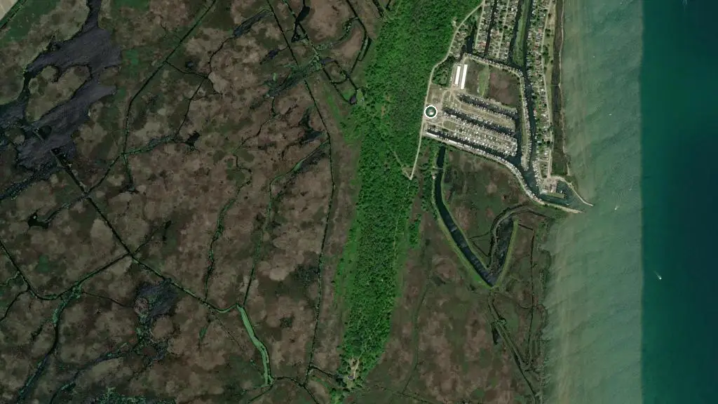 Aerial view of MacDonald Turkey Point Marina Inc and surroundings