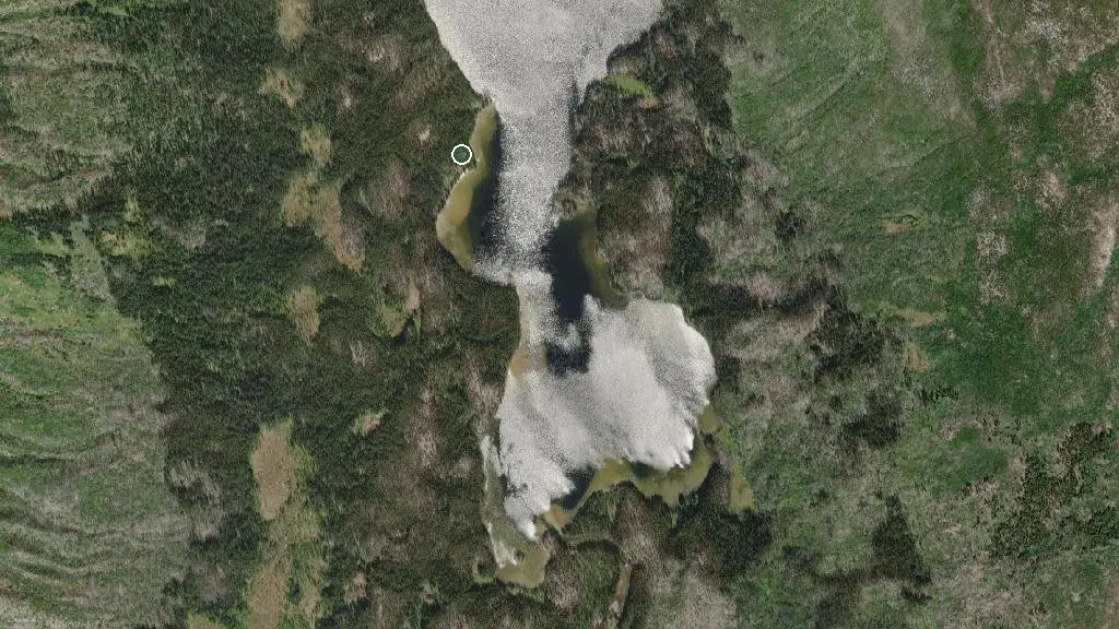 Aerial view of Tweedsmuir Wilderness Camp Cabin and surroundings