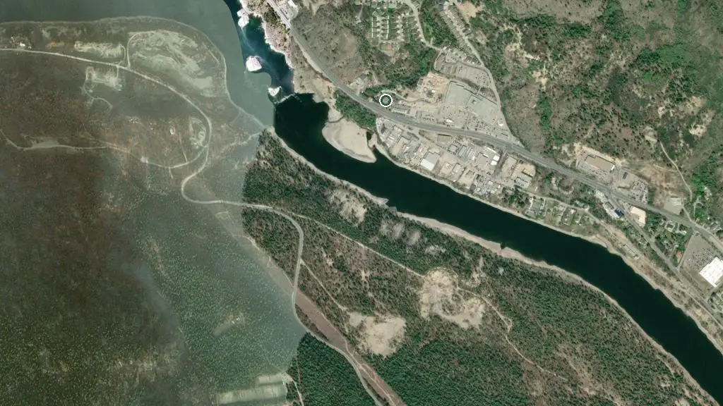 Aerial view of Trail RV Park and surroundings