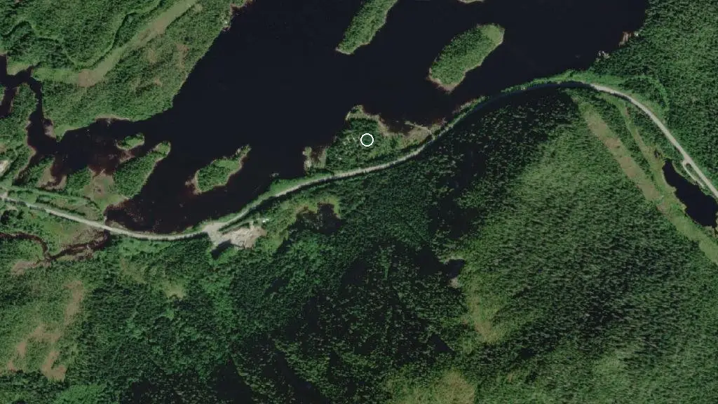 Aerial view of Prudhomme Lake Provincial Park and surroundings