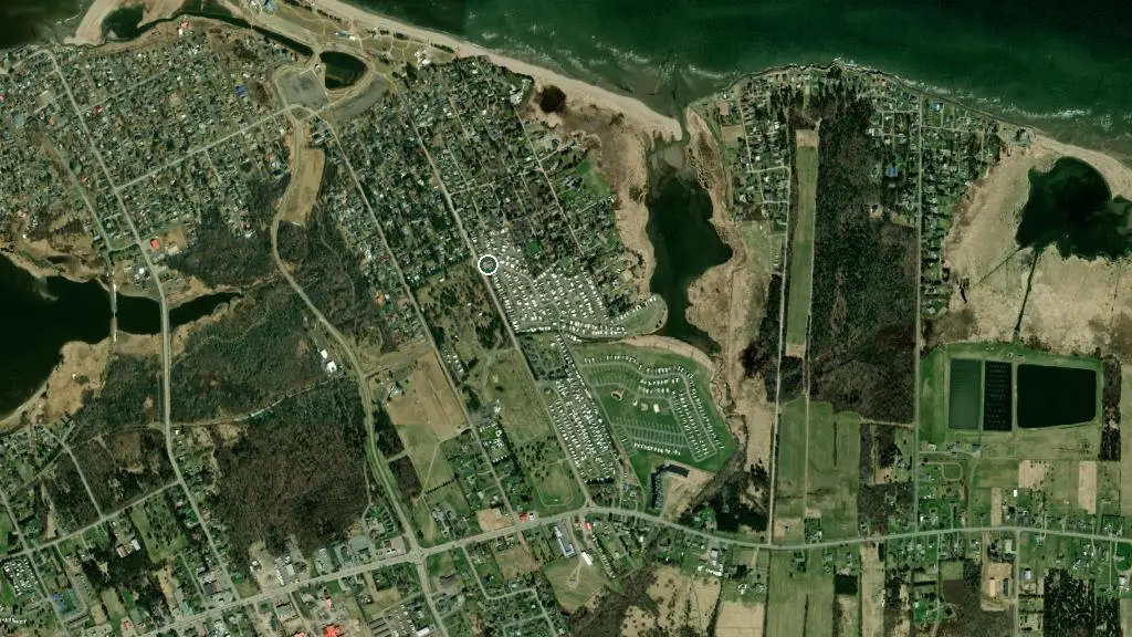Aerial view of Ocean Surf RV Park and surroundings