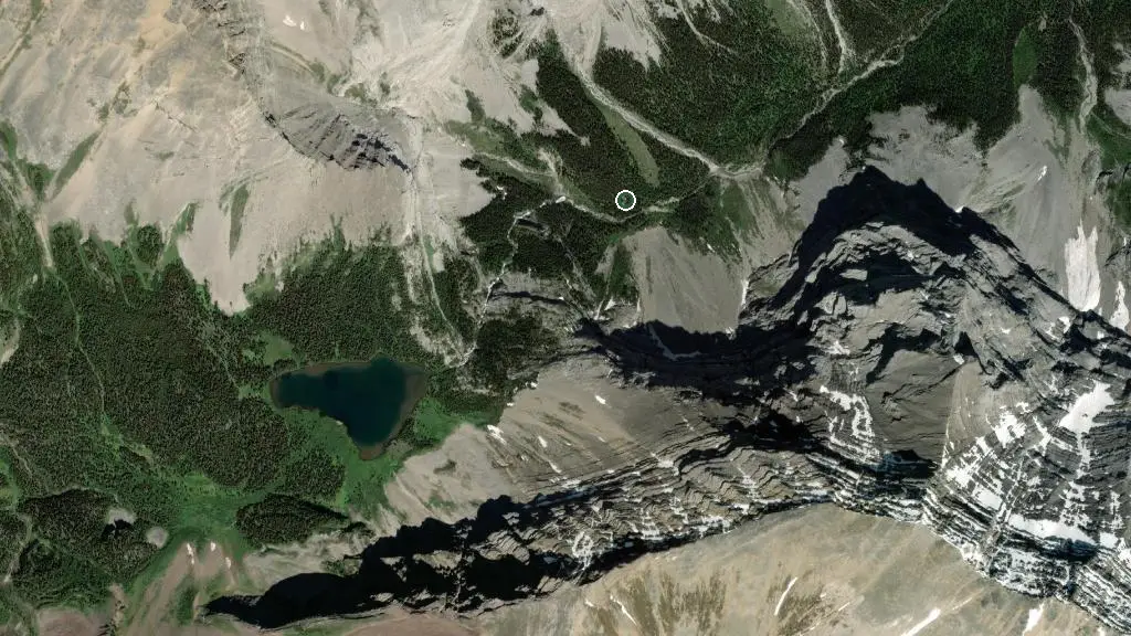 Aerial view of Ribbon Falls Backcountry Campground and surroundings