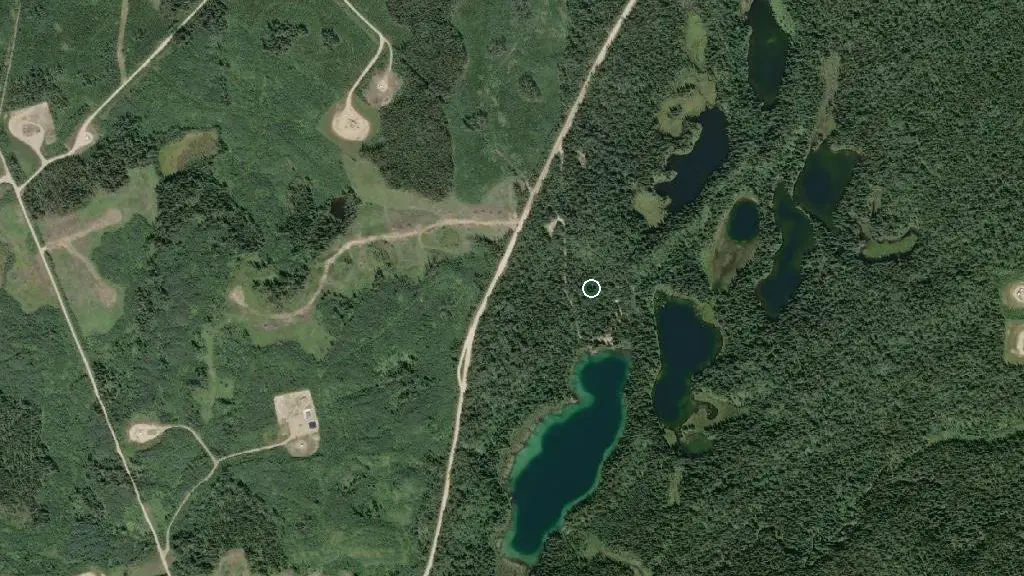 Aerial view of Emerson Lakes Campground, Sundance  Provincial Park and surroundings