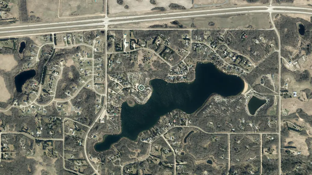 Aerial view of Hubbles Lake RV Resort and surroundings