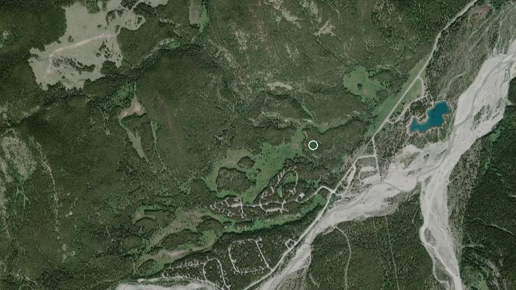 Aerial view of Little Elbow Provincial Recreation Area and surroundings