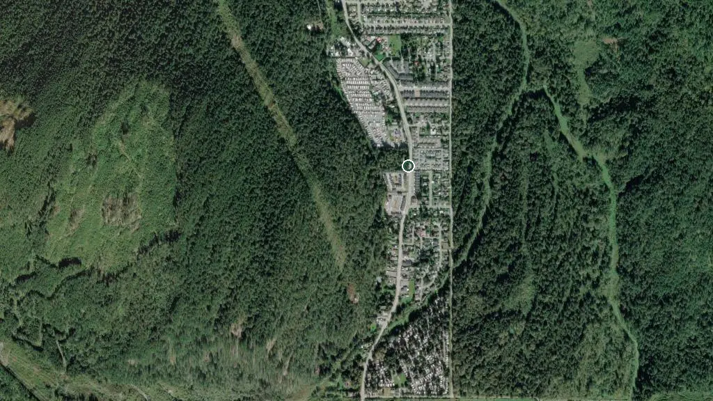 Aerial view of Harrison Springs Camping & RV Park and surroundings