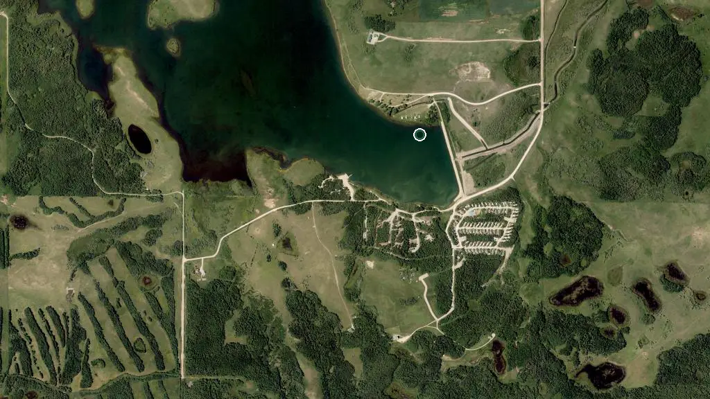 Aerial view of Payne Lake Provincial Recreation Area and surroundings