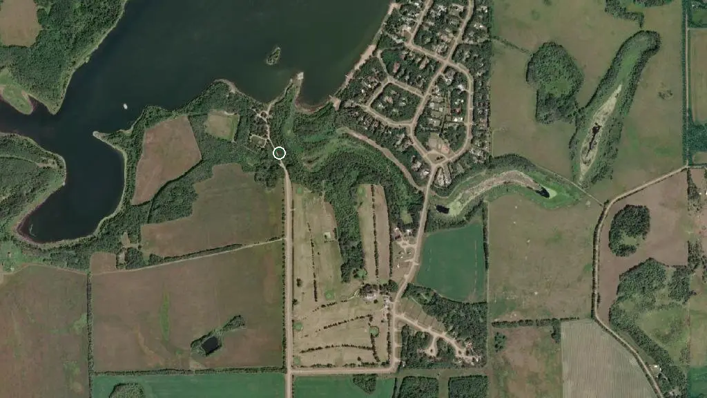 Aerial view of Bonnie Lake Vilna Rec Area and surroundings