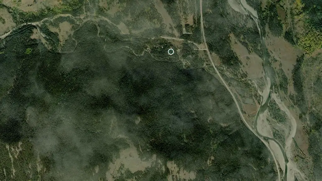 Aerial view of Dutch Creek Provincial Recreation Area and surroundings