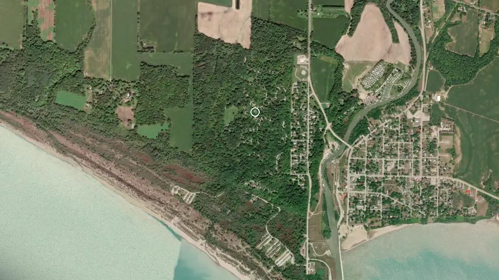 Aerial view of Port Burwell Provincial Park - Leander Campground and surroundings