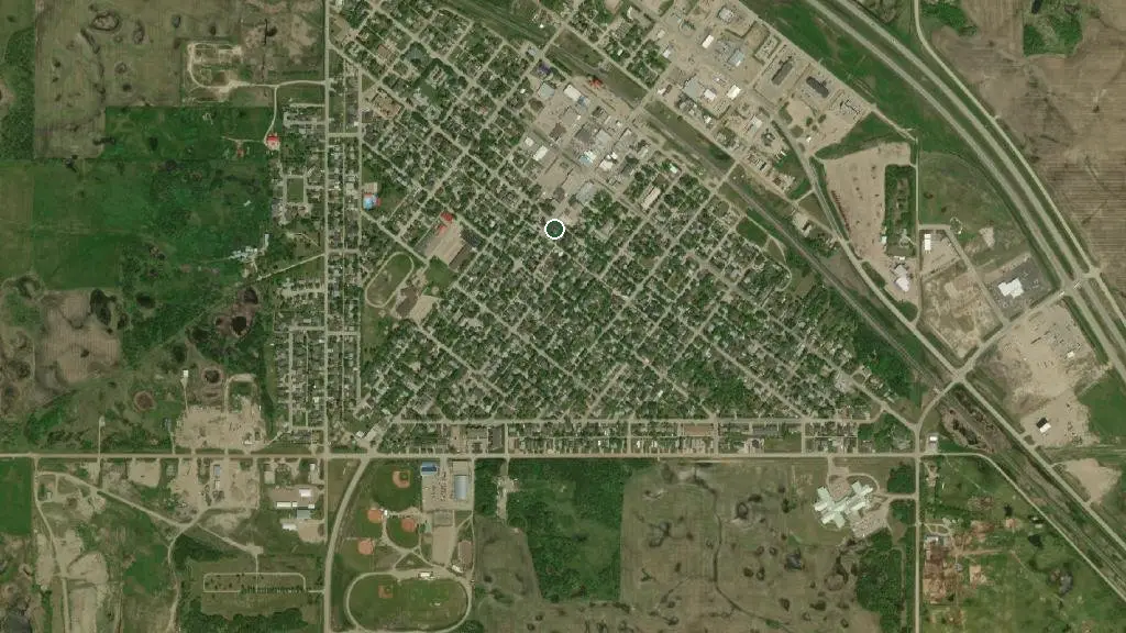 Aerial view of Moosomin & District Regional Park and surroundings