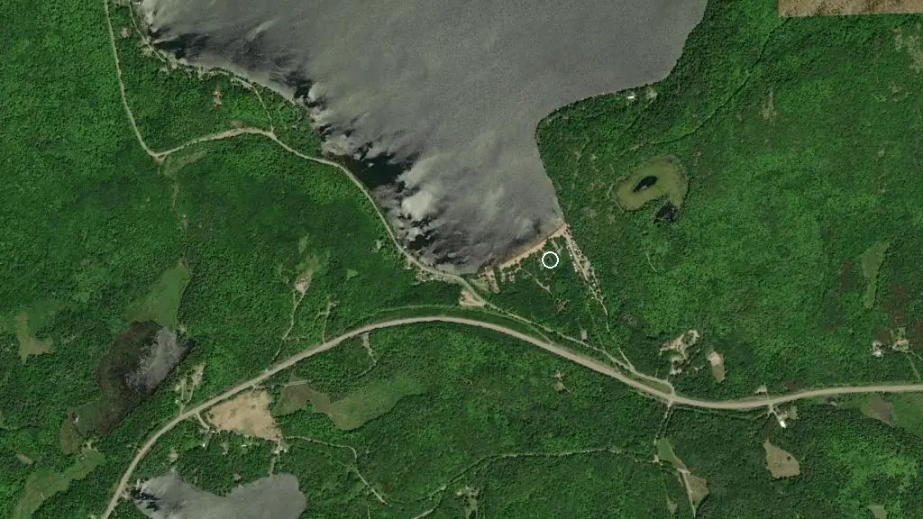 Aerial view of Sand Bay Family Campground and surroundings